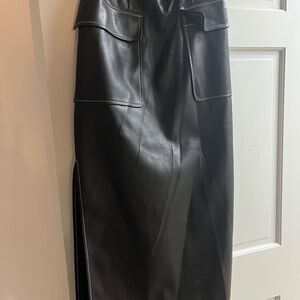 STAUD Dark Brown Faux Leather Pencil Skirt